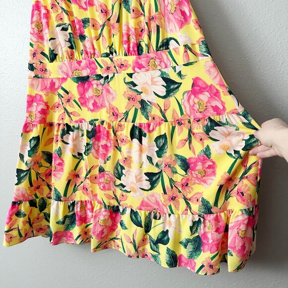 Eliza J. Yellow & Pink Floral Tie Back Mock Neck Mini Dress Women's Size 18W - Picture 4 of 14
